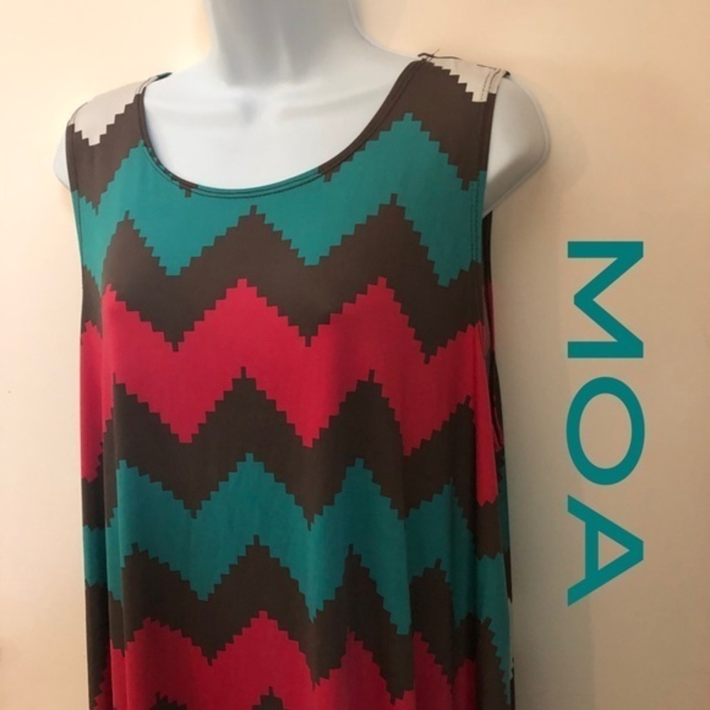 MOA, 3XL, Teal, Chevron, Tank Top Tunic/Dress